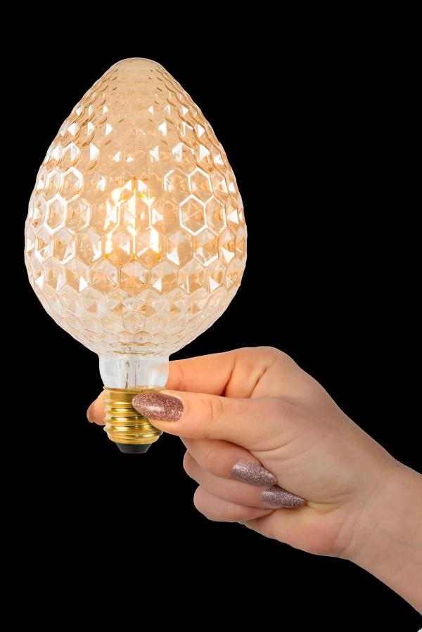 Lucide PINEAPPLE - Filament bulb - Ø 9,5 cm - LED - E27 - 1x6W 2200K - Amber - ambiance 2